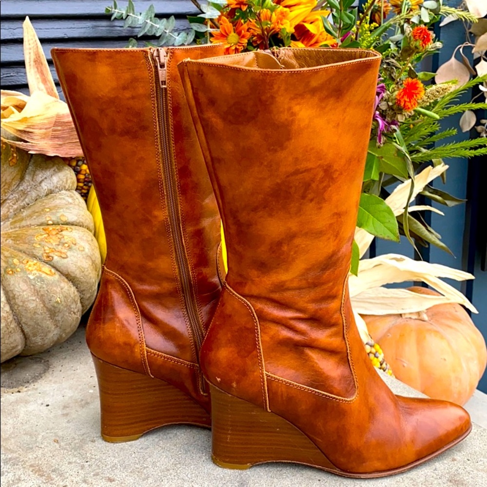 J. Crew -Brown Leather Wedge Boots